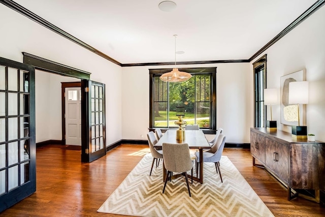 931 Caldwell Ln, Nashville, TN 37204 - dining area featuring french doors, baseboards, ornamental molding, and dark wood finished floors