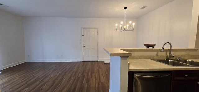 8047 Bienville Dr Unit X6, Nashville, TN 37211 - kitchen featuring a sink, stainless steel dishwasher, dark wood-type flooring, light countertops, and baseboards