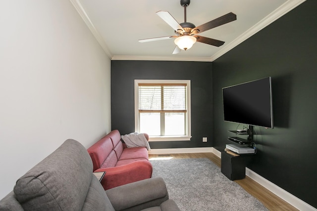 4512 General Forest Cir, Bon Aqua, TN 37025 - living area with a ceiling fan, wood finished floors, baseboards, and ornamental molding