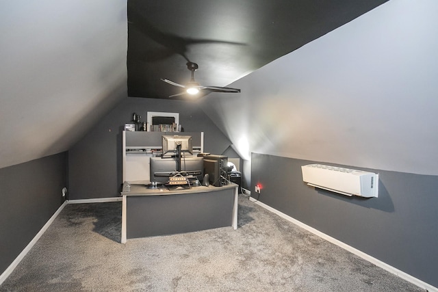 4512 General Forest Cir, Bon Aqua, TN 37025 - carpeted office with ceiling fan, baseboards, a wall mounted air conditioner, and vaulted ceiling