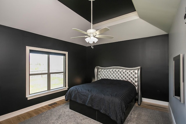 4512 General Forest Cir, Bon Aqua, TN 37025 - bedroom featuring visible vents, baseboards, a ceiling fan, and wood finished floors