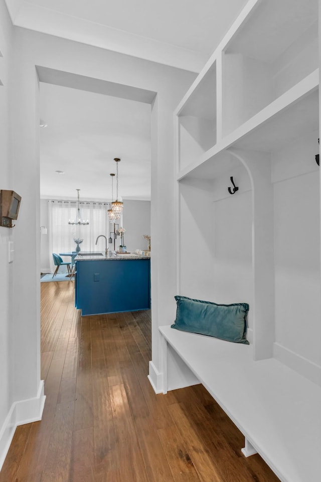 779 Newcomb St, Franklin, TN 37064 - mudroom featuring a chandelier, dark wood finished floors, and baseboards