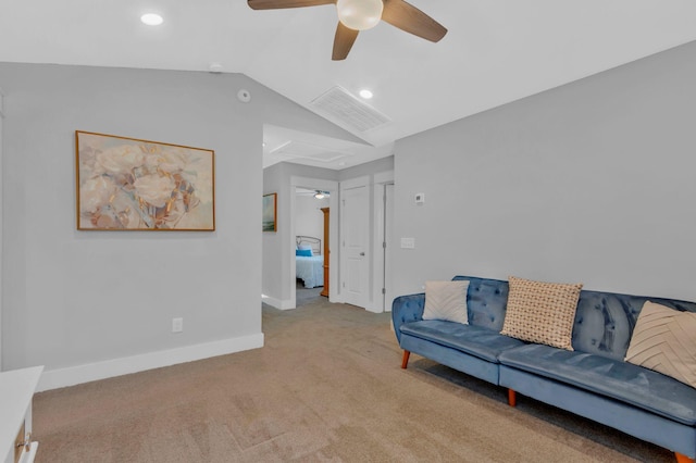 779 Newcomb St, Franklin, TN 37064 - living room featuring ceiling fan, carpet, baseboards, recessed lighting, and lofted ceiling