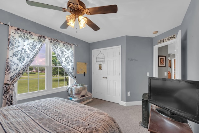 1967 Overland Dr, Chapel Hill, TN 37034 - bedroom featuring carpet, baseboards, ceiling fan, and a closet