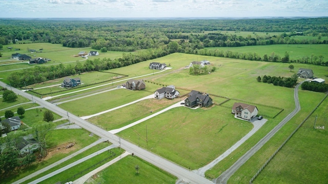 aerial view featuring a rural view and a forest view
