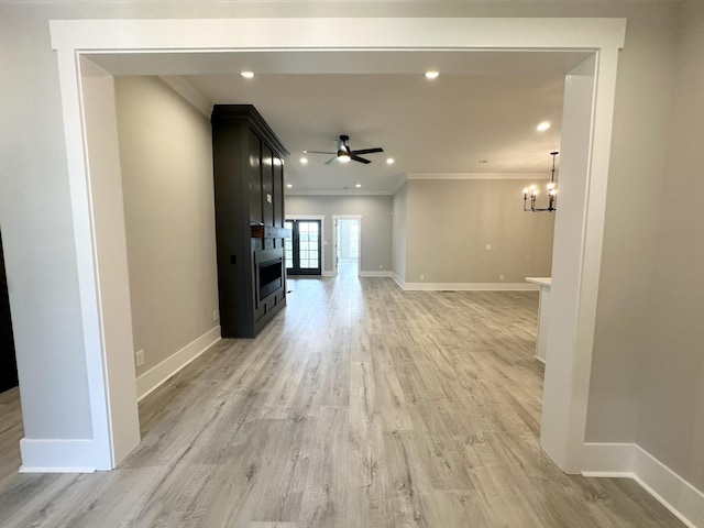1049 Veridian Dr Unit A, Clarksville, TN 37043 - hall featuring ornamental molding, light wood finished floors, a chandelier, baseboards, and recessed lighting