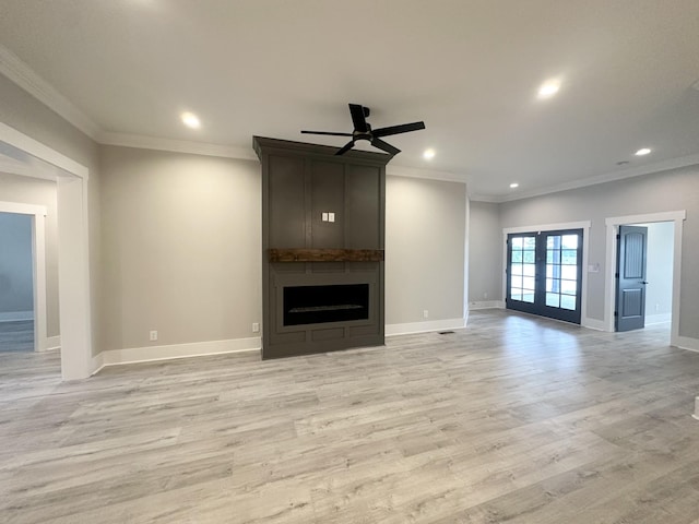 1049 Veridian Dr Unit A, Clarksville, TN 37043 - unfurnished living room with a ceiling fan, a large fireplace, light wood finished floors, recessed lighting, and baseboards