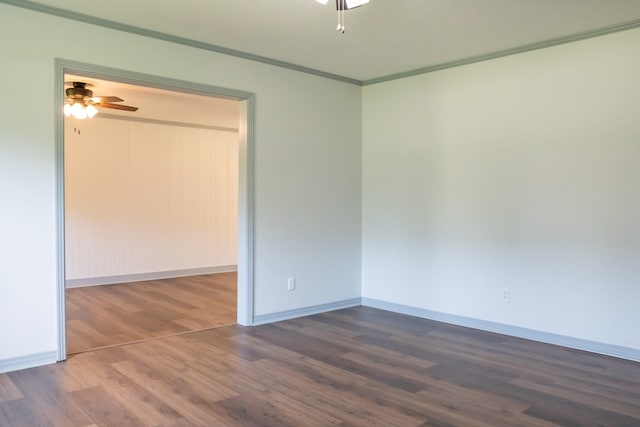 1203 W White Oak Dr, Cookeville, TN 38501 - empty room featuring baseboards, a ceiling fan, crown molding, and wood finished floors