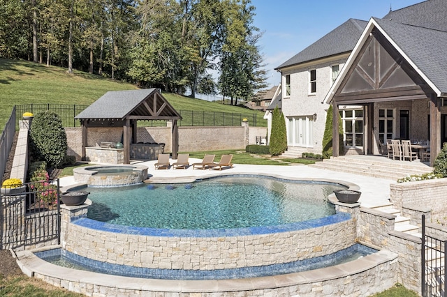 700 Pendragon Ct, Franklin, TN 37067 - view of swimming pool featuring a patio, a gazebo, a fenced backyard, and a yard