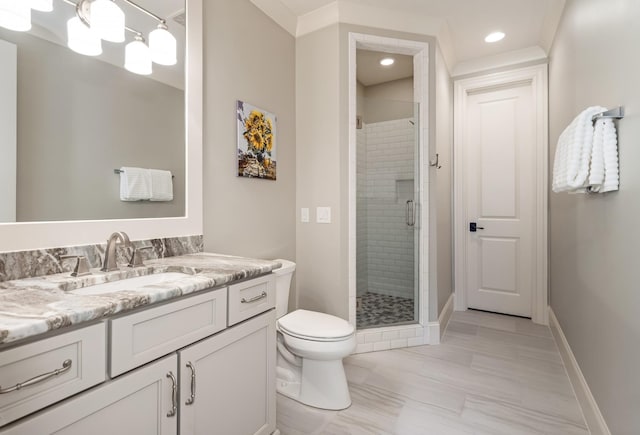 700 Pendragon Ct, Franklin, TN 37067 - full bath featuring toilet, a stall shower, vanity, and baseboards