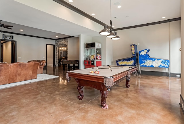 700 Pendragon Ct, Franklin, TN 37067 - rec room featuring recessed lighting, finished concrete floors, billiards, and ornamental molding