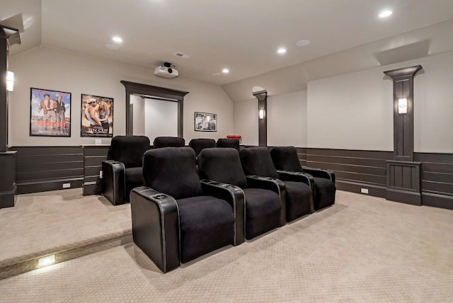 700 Pendragon Ct, Franklin, TN 37067 - cinema featuring recessed lighting, vaulted ceiling, and light carpet