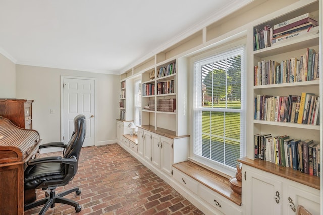 125 Sunnyside Ln, Columbia, TN 38401 - office space with baseboards, ornamental molding, and brick floor