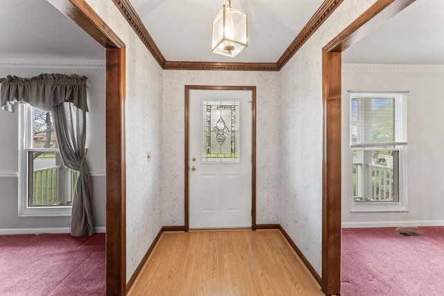 3720 Priest Lake Dr, Nashville, TN 37217 - entryway featuring wallpapered walls, plenty of natural light, and crown molding