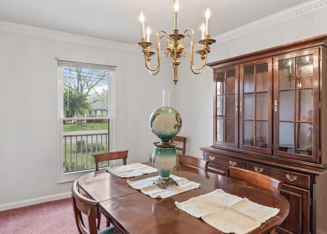 3720 Priest Lake Dr, Nashville, TN 37217 - carpeted dining room featuring ornamental molding, a notable chandelier, and baseboards
