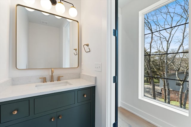819 Davidson Dr, Nashville, TN 37205 - bathroom with a wealth of natural light, vanity, visible vents, and wood finished floors