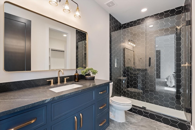 819 Davidson Dr, Nashville, TN 37205 - full bathroom featuring a shower stall, vanity, visible vents, recessed lighting, and toilet