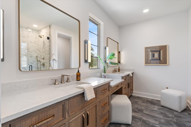819 Davidson Dr, Nashville, TN 37205 - full bath with a marble finish shower, a wealth of natural light, two vanities, and a sink