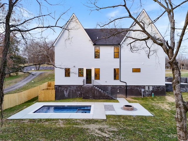 819 Davidson Dr, Nashville, TN 37205 - back of house with a lawn, a patio, fence, a fire pit, and a fenced in pool