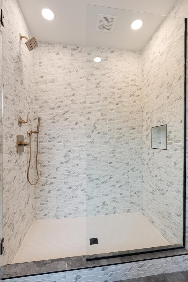 819 Davidson Dr, Nashville, TN 37205 - full bath with a shower stall, visible vents, and recessed lighting