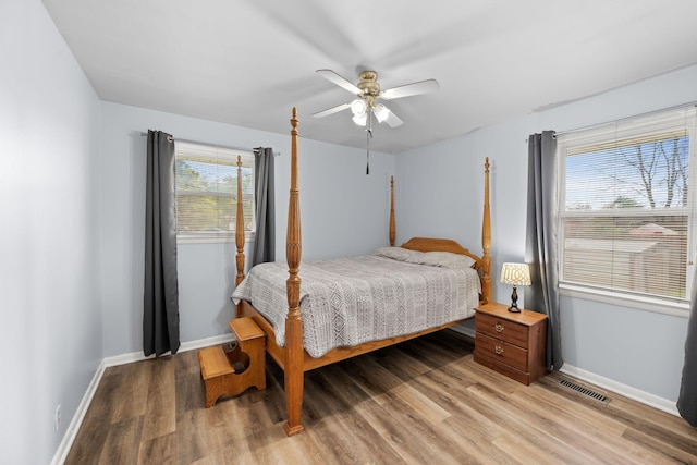 5007 Bonnalynn Dr, Hermitage, TN 37076 - bedroom featuring visible vents, baseboards, a ceiling fan, and light wood-style flooring