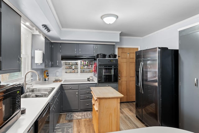 5007 Bonnalynn Dr, Hermitage, TN 37076 - kitchen with a sink, light wood-type flooring, under cabinet range hood, black appliances, and gray cabinets