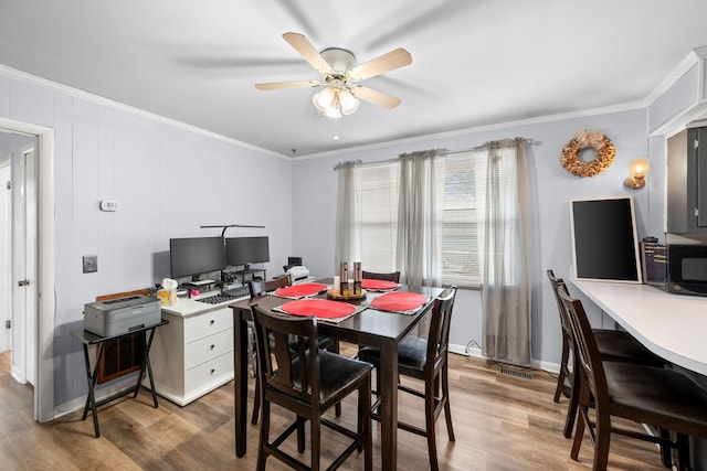 5007 Bonnalynn Dr, Hermitage, TN 37076 - dining space featuring ornamental molding, a ceiling fan, and wood finished floors