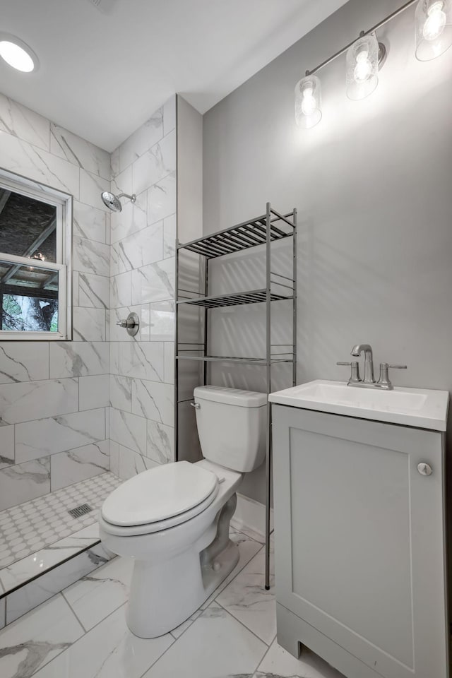 701 Santa Fe Pike, Columbia, TN 38401 - full bath with tiled shower, vanity, marble finish floor, and toilet