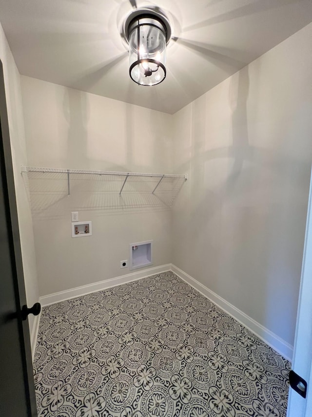laundry room featuring laundry area, hookup for an electric dryer, washer hookup, and baseboards