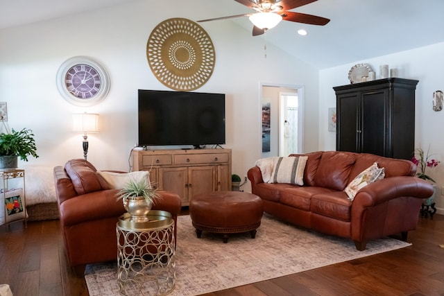 4769 Ellen Cir, Cookeville, TN 38501 - living room with wood-type flooring, high vaulted ceiling, a ceiling fan, and recessed lighting