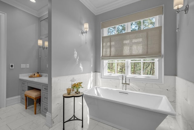 328 White Swans Xing, Brentwood, TN 37027 - full bathroom featuring wainscoting, marble finish floor, a soaking tub, and tile walls