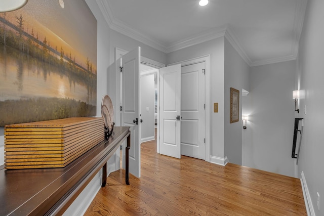 328 White Swans Xing, Brentwood, TN 37027 - hall featuring baseboards, wood finished floors, and ornamental molding