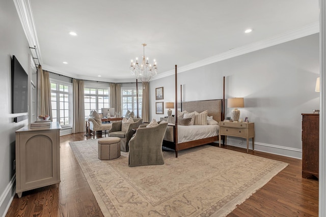 328 White Swans Xing, Brentwood, TN 37027 - bedroom featuring dark wood-type flooring, baseboards, a chandelier, and ornamental molding