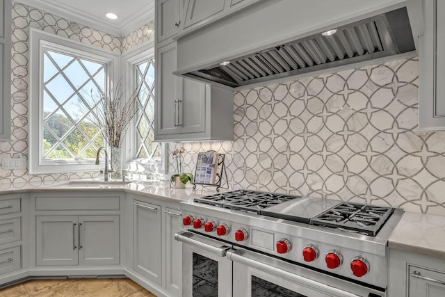 328 White Swans Xing, Brentwood, TN 37027 - kitchen with a wealth of natural light, premium range hood, a sink, and double oven range