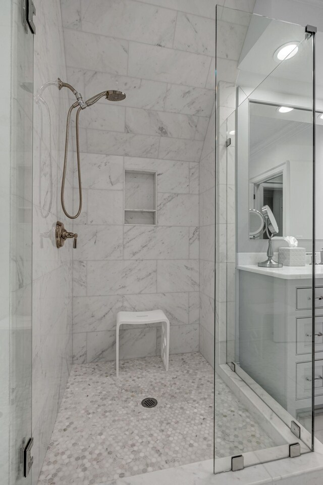 328 White Swans Xing, Brentwood, TN 37027 - full bath with vanity, a shower stall, and crown molding