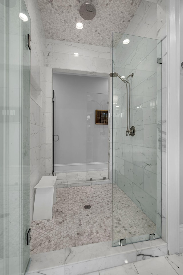 328 White Swans Xing, Brentwood, TN 37027 - full bathroom featuring recessed lighting, marble finish floor, and a stall shower