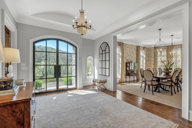 328 White Swans Xing, Brentwood, TN 37027 - entrance foyer with dark wood-type flooring, french doors, an inviting chandelier, and ornamental molding