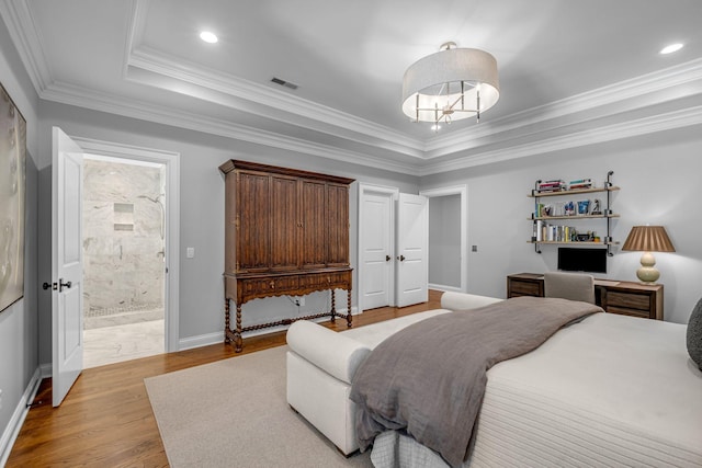 328 White Swans Xing, Brentwood, TN 37027 - bedroom with baseboards, a tray ceiling, visible vents, and light wood-type flooring