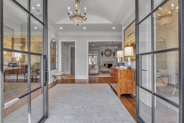 328 White Swans Xing, Brentwood, TN 37027 - interior space featuring recessed lighting, vaulted ceiling, wood finished floors, ornamental molding, and a chandelier