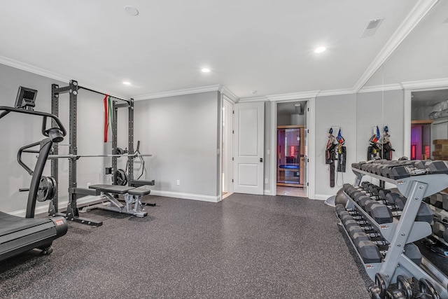 328 White Swans Xing, Brentwood, TN 37027 - exercise area featuring recessed lighting, visible vents, baseboards, and crown molding