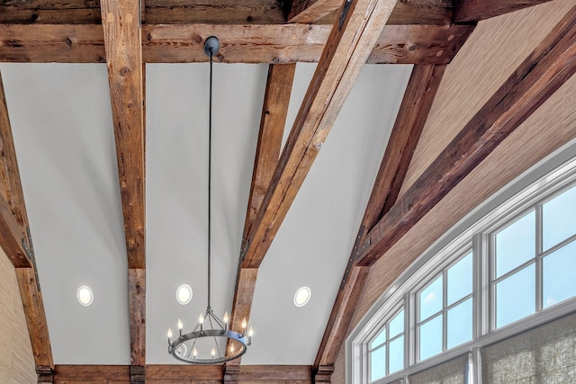 328 White Swans Xing, Brentwood, TN 37027 - details with an inviting chandelier and beam ceiling