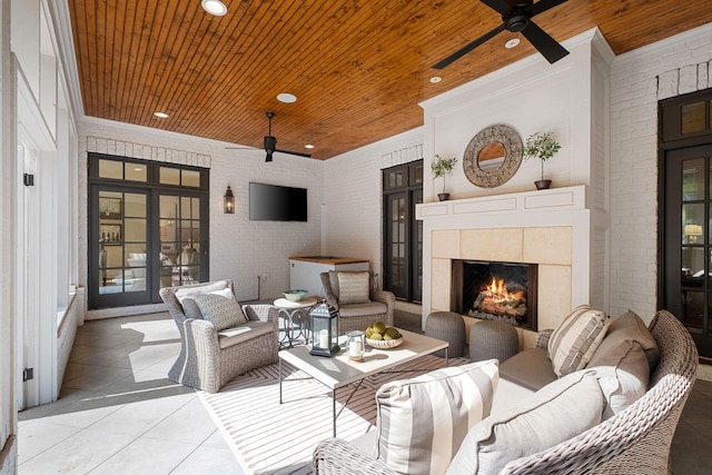 328 White Swans Xing, Brentwood, TN 37027 - exterior space featuring ornamental molding, brick wall, light tile patterned flooring, and ceiling fan