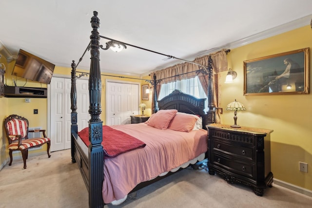 124 Timber Trail Dr, Lebanon, TN 37090 - bedroom with baseboards, carpet floors, two closets, and crown molding