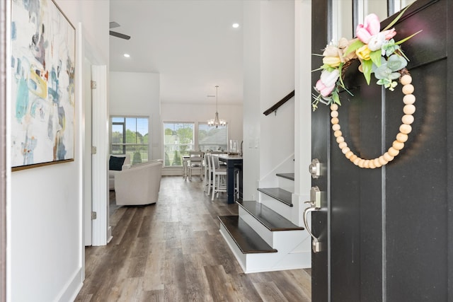 22 Flip Flop Ct, Winchester, TN 37398 - foyer with recessed lighting, wood finished floors, stairway, and an inviting chandelier