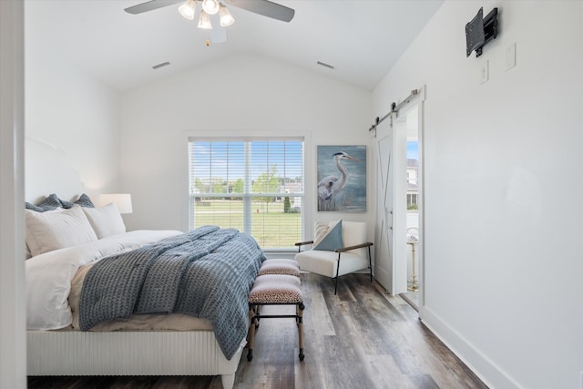 22 Flip Flop Ct, Winchester, TN 37398 - bedroom with a barn door, vaulted ceiling, multiple windows, and visible vents