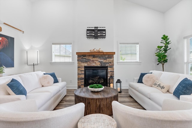 22 Flip Flop Ct, Winchester, TN 37398 - living area featuring a high ceiling, a healthy amount of sunlight, wood finished floors, and baseboards