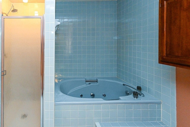 bathroom featuring a shower stall and a whirlpool tub