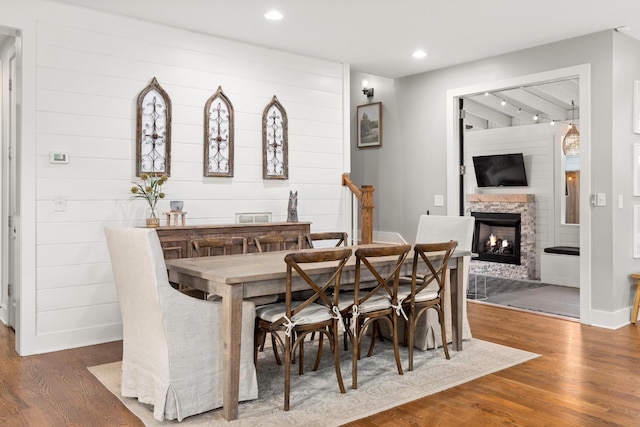 4008 Nevada Ave, Nashville, TN 37209 - dining space with recessed lighting, a fireplace, baseboards, and wood finished floors