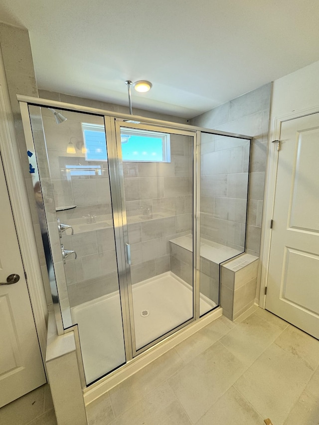 bathroom with a stall shower