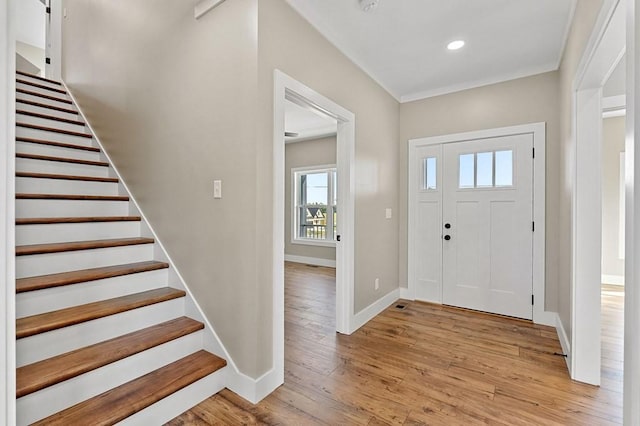 2717 Autumn Woods Trl, Cookeville, TN 38501 - entryway featuring stairway, baseboards, light wood finished floors, and recessed lighting
